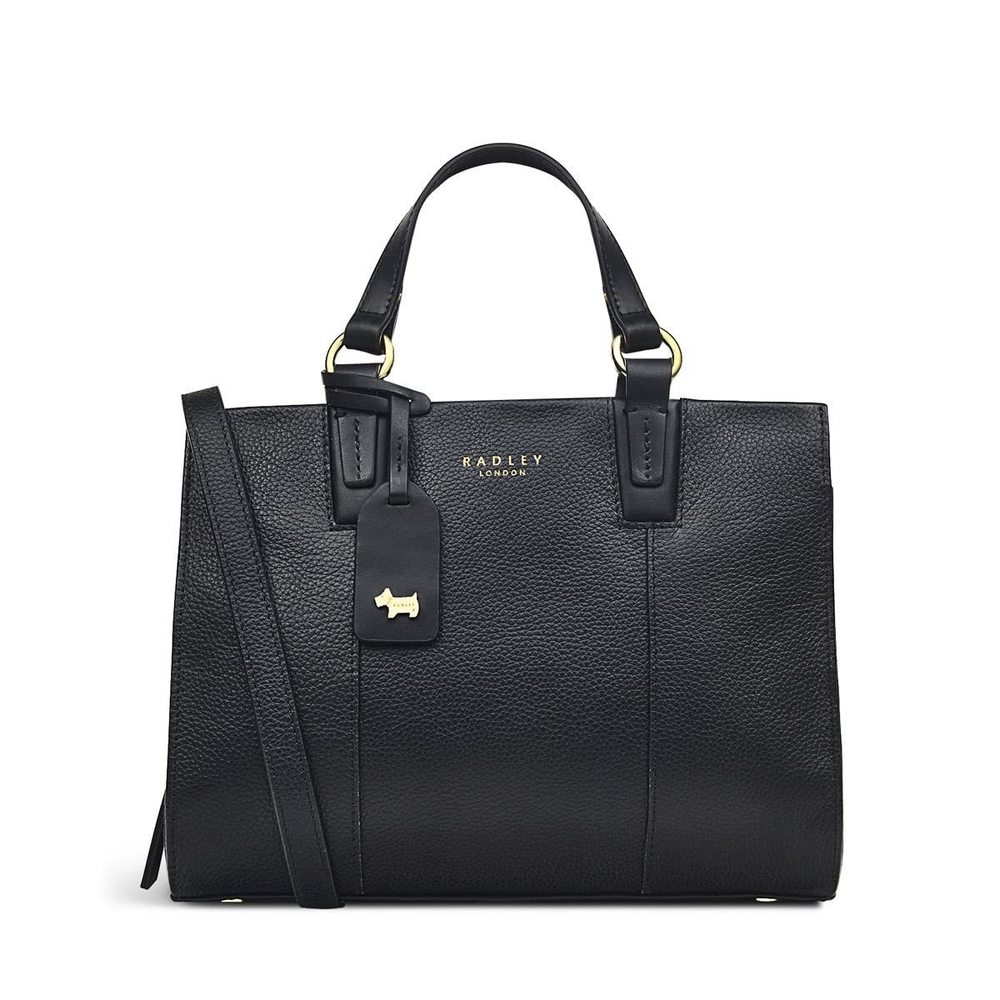 London Bedd Square Small Leather Open Top Satchel Bag, Black :o)